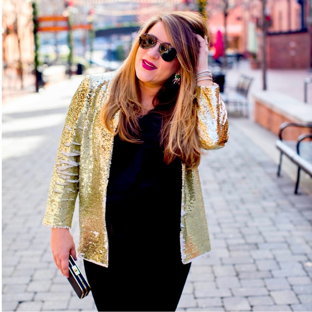 Misook Gold Sequin Blazer Size XL